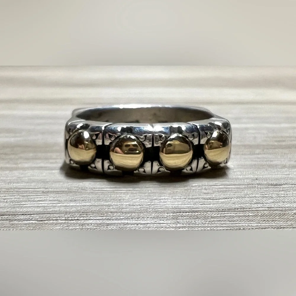 Vintage Designer David & Ronnie Sterling Silver & 14K Gold Band Ring, Size 7.5